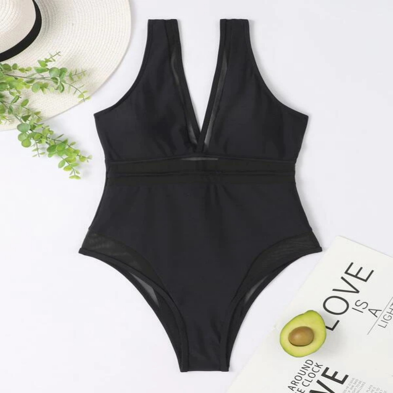 Black Mesh Plunge V Neck Swimsuit – Inizio Embodiment Limited